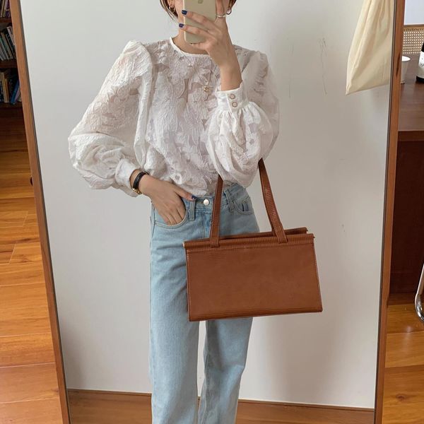 

vintage long lantern sleeve white womens shirt autumn korean style streetwear lady loose sweet blouses femme
