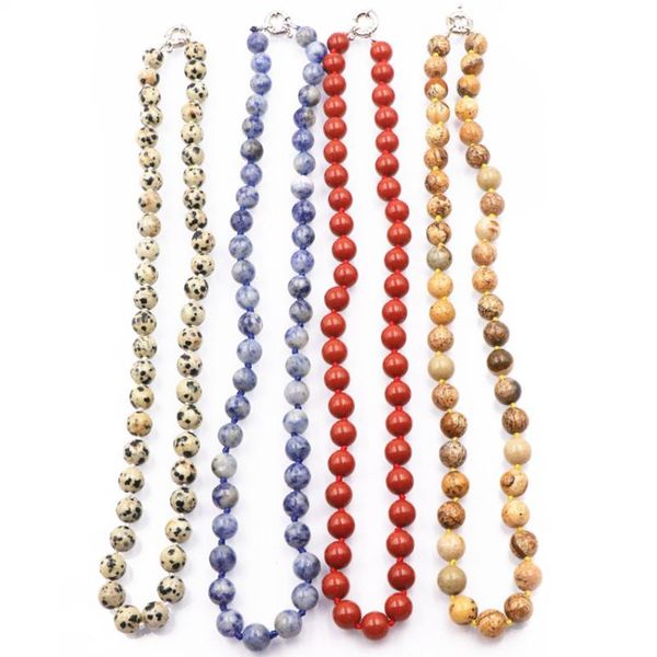 

chokers fashion round beads necklace 8 10mm natural dalmation picture stone strand long chain for women necklaces choker jewels a718, Golden;silver