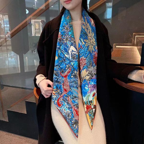 

scarves bysifa| blue twill square hijabs fashion women brand 100% natural silk scarf headscarf 110*110cm grade shawl, Blue;gray