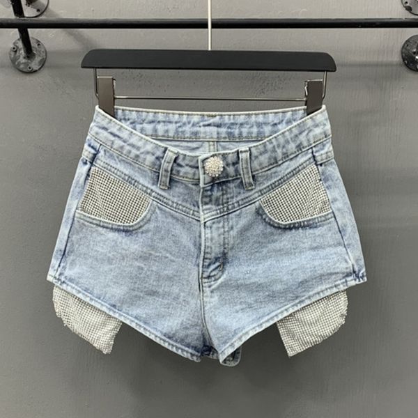 Summer moda mulheres shorts denim patchwork luz azul lantejoulas menina maré s fêmea wp75405l 210421