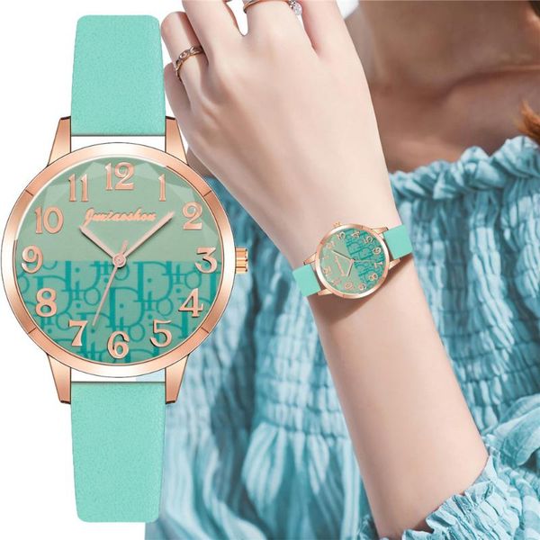 

wristwatches fashion sweet female wrist watch casual purple leather strap arabic digital alphabet splicing dial ladies quartz for women, Slivery;brown