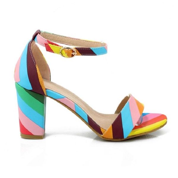

summer women high heels sandals mixed colors open toe ladies shoes buckle strap platform female party wedding, Black