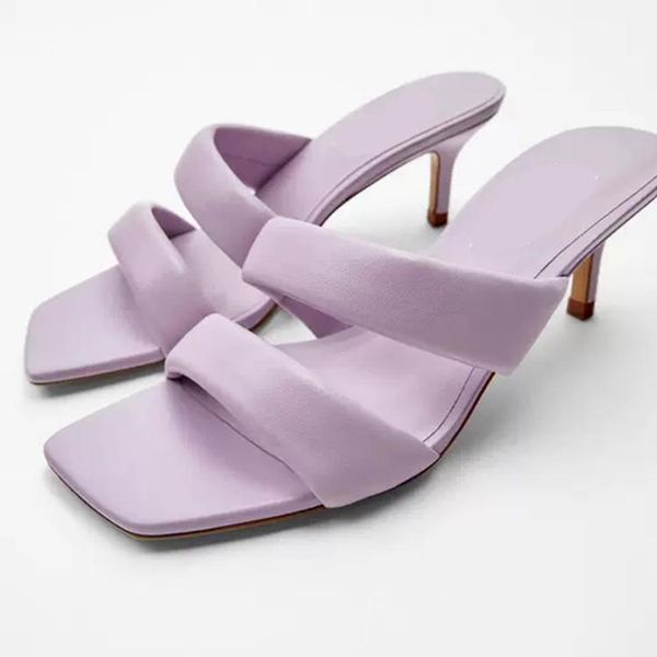 

slippers thin heels shoes square toe woman's beige heeled sandals slides 2021 black high back strap scandals microfiber rome pu