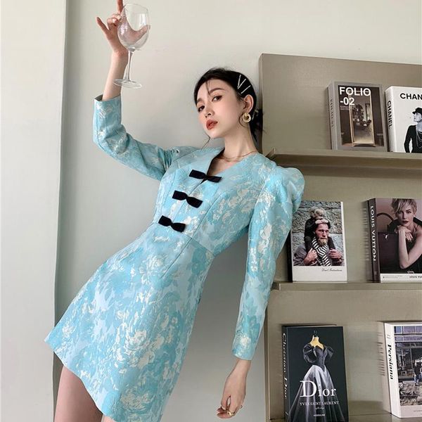 

women retro french elegant cheongsam korean fashion mini dress chinese style qipao lady party nightclub bodycon vintage vestidos ethnic clot, Red