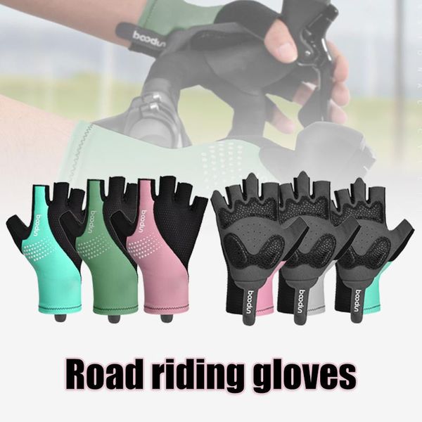 

cycling gloves padded half finger non-slip riding short open glove with mesh back soft elastic sports fitness hand wear r4t1, Black