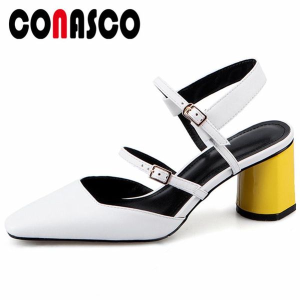

summer sandals women pumps high heels genuine leather shoes basic buckle strap prom party dress woman, Black