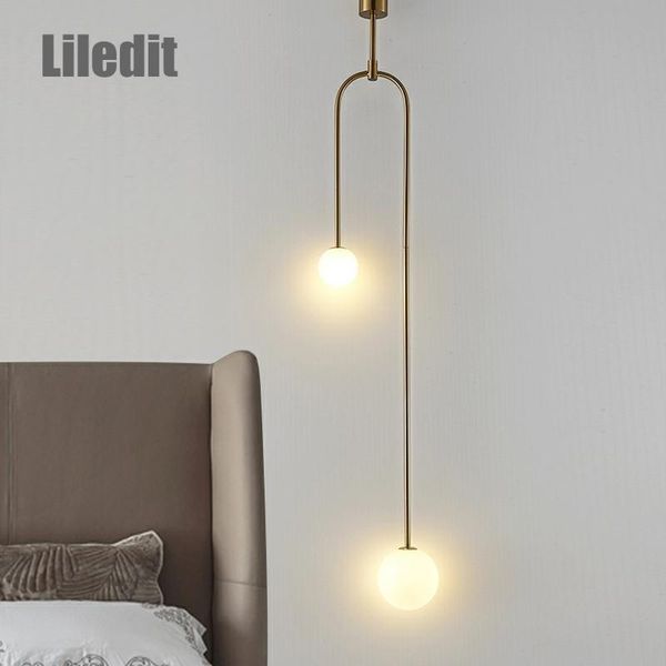 

modern glass ball bedside pendant lights bedroom el gold hanging lamps art suspension led indoor lighting fixture luminaire