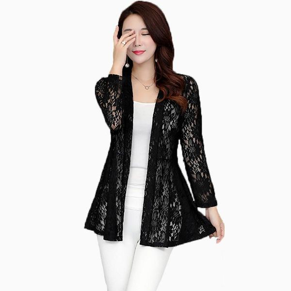 

women's jackets summer 2021 fashion women cardigan crochet long sleeve lace hollow out chiffon thin coat baisc pz1520, Black;brown