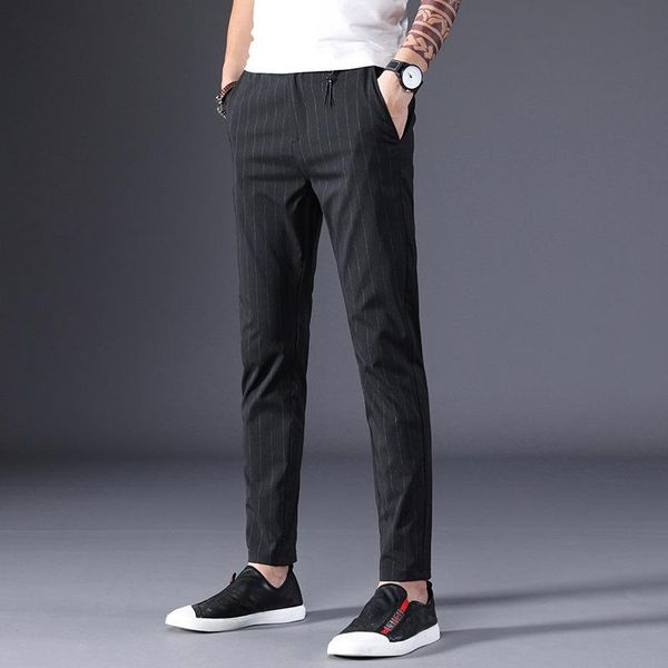 

men's pants 2021 spring summer lace casual stretch solid color men trousers brands clothes big size 28-38, Black