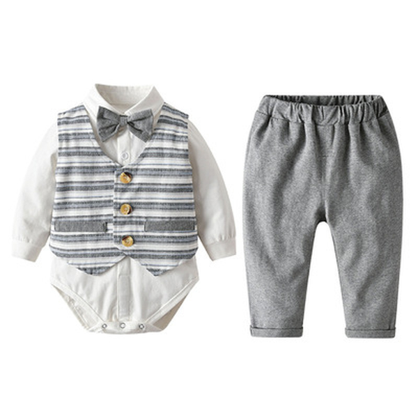 

2022 newborn baby boy gentleman wearing bow tie childrens suit one-year-old cotton comfortable childrens dress, White
