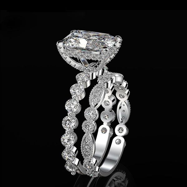 

cluster rings luxury solid 925 sterling silver wedding band created moissanite gemstone engagement ring sets fine jewelry gift, Golden;silver