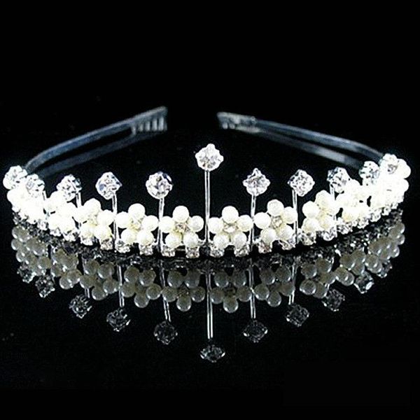 

hair clips & barrettes crystal rhinestone pearl bandage on his head silver color wedding party well tiara band flower girls hairwear, Golden;silver