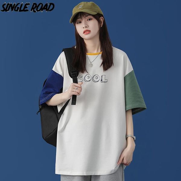 

women's t-shirt single road t-shirts female 2021 summer patchwork t shirt harajuku hip hop japanese streetwear oversized for women, White