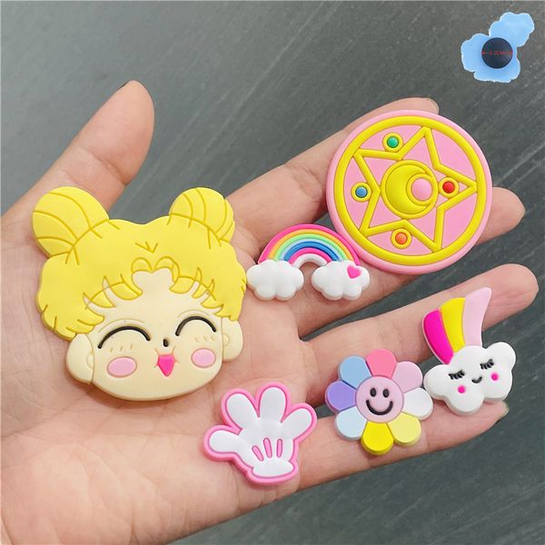 

1pcs cartoon animal cat rainbow shoe accessories shoe charms decoration fit croc jibz wristbands kids gift, White;pink