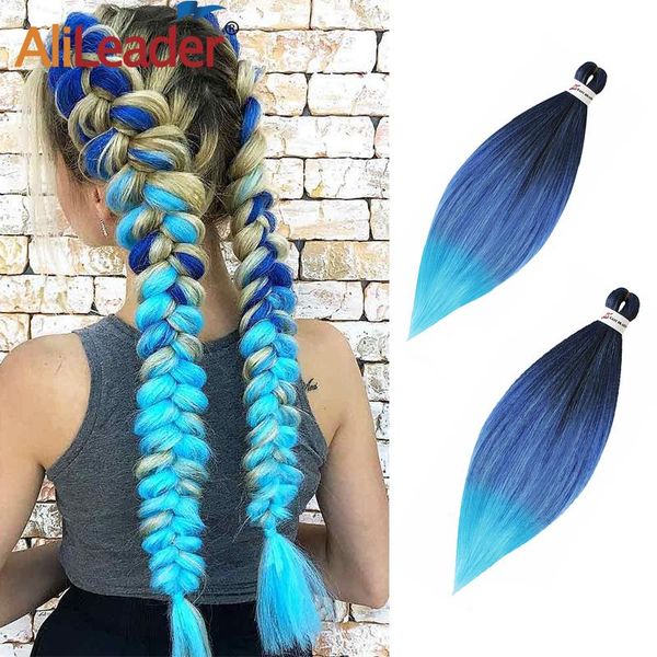 

human ponytails alileader 26inch easy braids pre stretched hair yaki synthetic braiding extensions for women jumbo ombre pink, Black