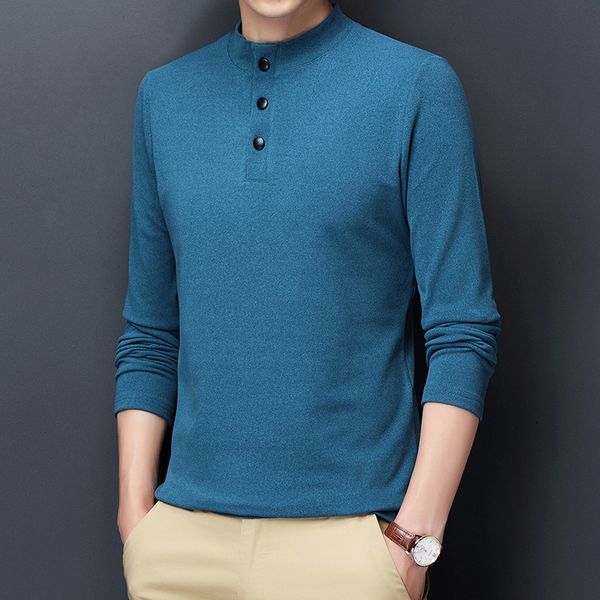 

men's t-shirt men's half high stand collar warm t-shirt double-sided imitation german veet slim fit solid color long sleeve, Black