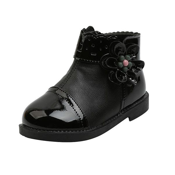 

baby girl princess fashion flower autumn and winter ankle boots 2021 children' shoes warm 1 2 3 4 5 6 years, Black;grey