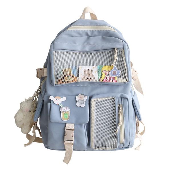 

school bags teenage girls college backpack buckle badge women candy color fashion cute schoolbag shoulder student bag
