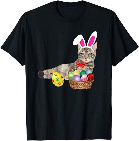 

easter shirt cat funny bunny ears & eggs gift boys mens t-shirt, White;black