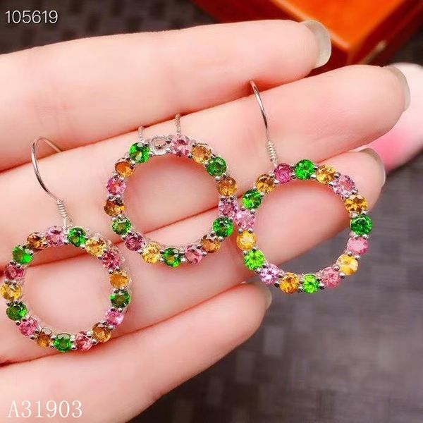 

boutique jewelry 925 sterling silver inlaid natural tourmaline gemstone female necklace pendant earrings set support t bracelet, &, Black