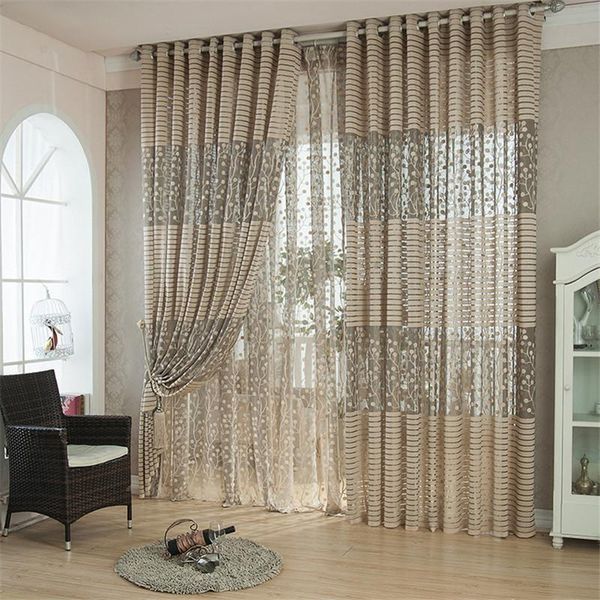 

curtain & drapes jacquard lace sheer curtains for living room striped 1 piece luxury breathable window door screens polyester fabric bedroom