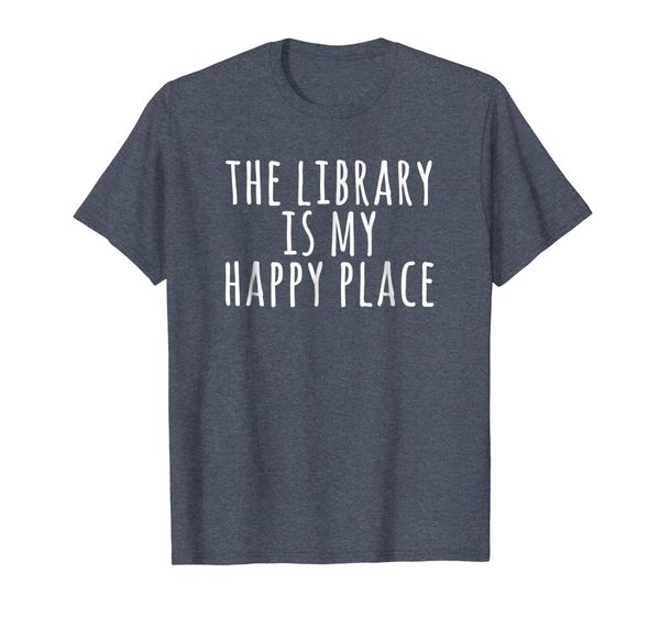 

the library is my happy place cute reading t shirt, White;black