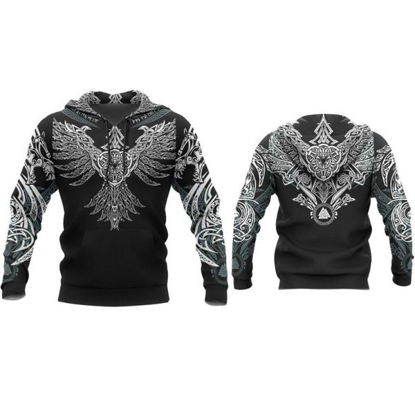 

men's hoodies & sweatshirts viking huginn men/women print hoodie sweater harajuku fashion crow tattoo casual jacket 2021, Black