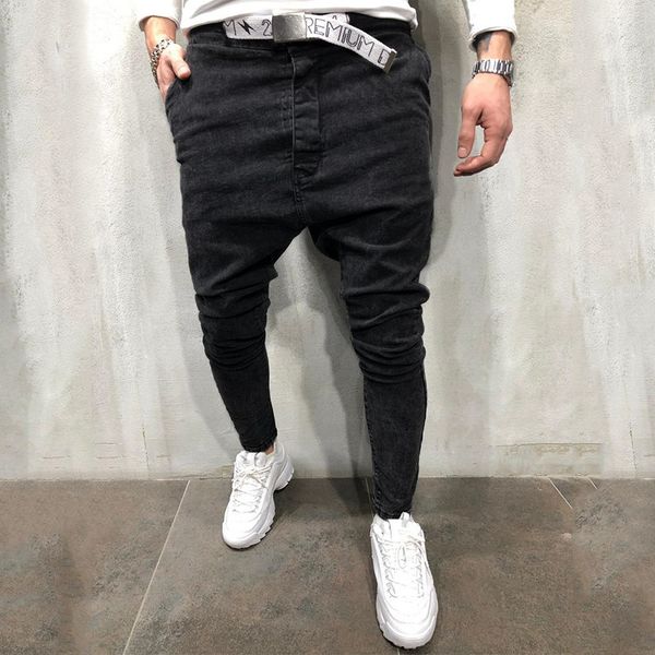 

2021 large snowflake slim jeans men's small foot pencil pants black, Blue