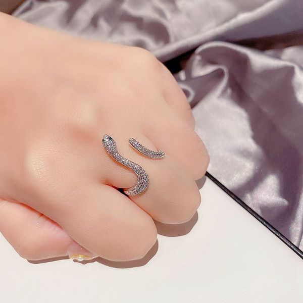

s925 silver snake shaped opening adjustable fashion personality curved line ring