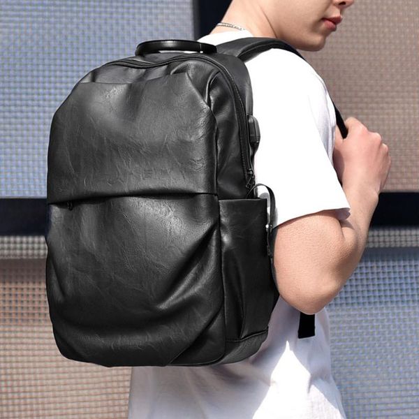 

backpack for men 2021 casual fashion pu leather travel bag male lapschool mens bookbag