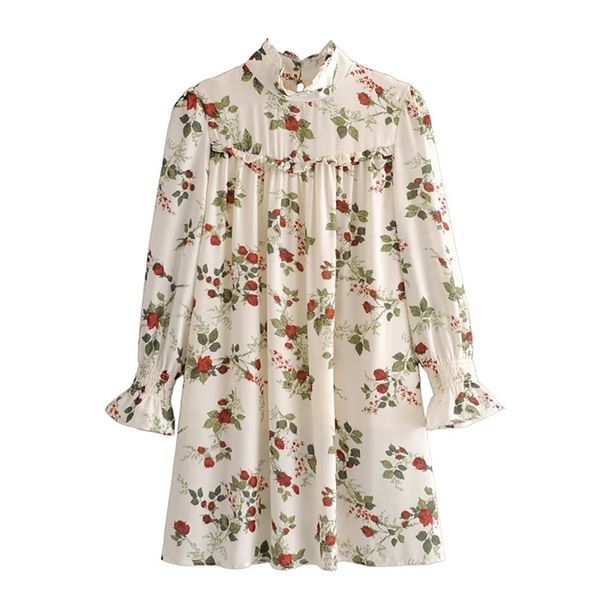 

summer women french retro lotus leaf decoration small floral dress female elastic ruffle sleeves lined mini dresses 210531, Black;gray