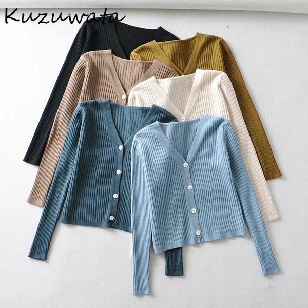 

ins v neck single breasted women cardigans spring all-match slim fit sweaters office lady solid knit women's knits & tees, White