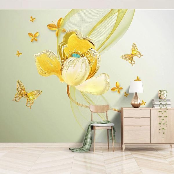 

wallpapers custom po wallpaper 3d stereo metal lotus flowers butterfly mural living room tv sofa bedroom home decor papel de parede 3 d