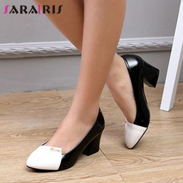 

contrast color office pumps women big size ladies concise shoes dress, Black
