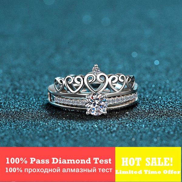 

cluster rings arrival 925 silver crown moissanite set brilliant cut diamond test past d color gemstone ring female wedding jewelry, Golden;silver