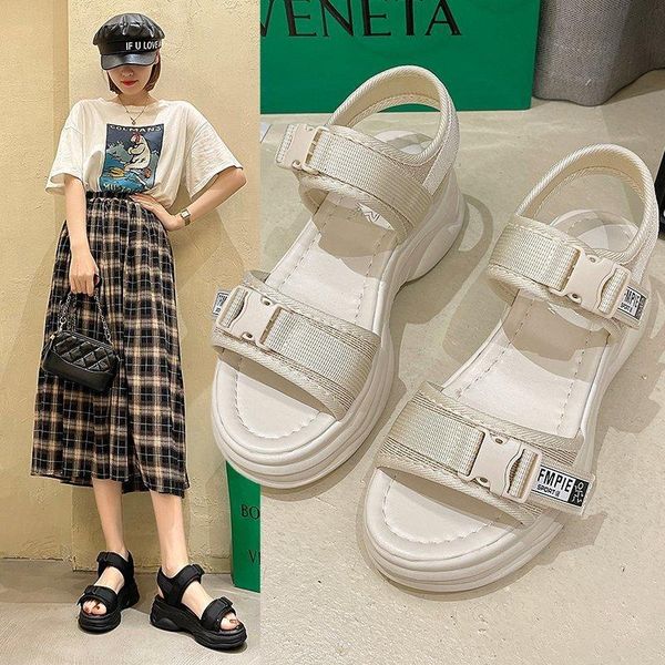

platform sandals women 2021 summer adjustable llogai chunky high heels female wedges shoes for sandalia feminina, Black