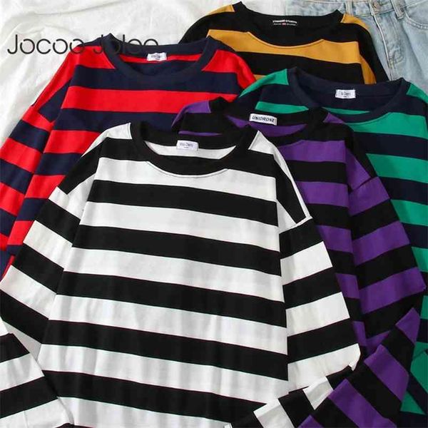 

women spring autumn striped loose slim fit t-shirt harajuku long sleeve korean casual basic streetwear 210416, White
