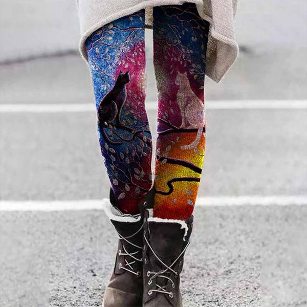 

legginsy cat printed elastic womens legging all match slim seamless long boot pants leggins push up pantalones de mujer, Black