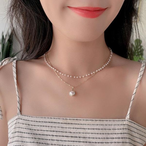 

chokers fashion elegant women double-layer pearl choker short clavicle chain pendant casual party necklace jewelry, Golden;silver