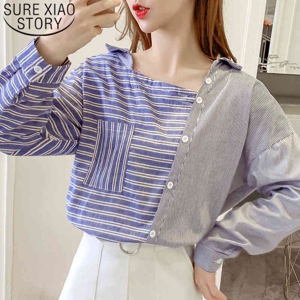 

blusas mujer de moda ladies long sleeve stripe button plaid square collar harajuku womens and blouses 6425 50 210415, White