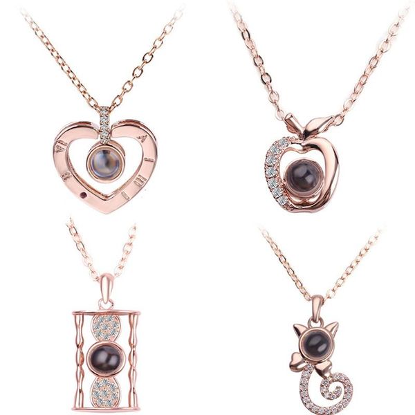 

chains 19 appearence 100 languages i love you projection pendant necklace romantic memory wedding valnetine's day gift, Silver