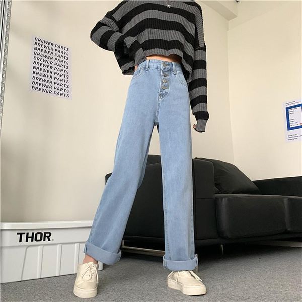 

women's pants & capris autumn and winter fashion cotton high-waisted thin wide-leg jeans wild slim loose mopping trousers #1018 jvkh, Black;white