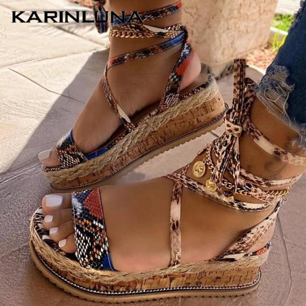 

karinlune 2021 arrivals large size 43 rome women sandals med wedges platform animal prints pumps summer casual woman shoes, Black