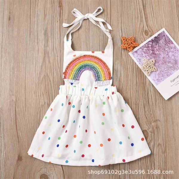 

2021 girl's colorful polka neck princess skirt, White