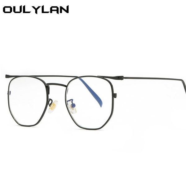 

fashion sunglasses frames oulylan anti blue light glasses frame men vintage metal fake women myopia eyeglasses transparent eyewear, Black