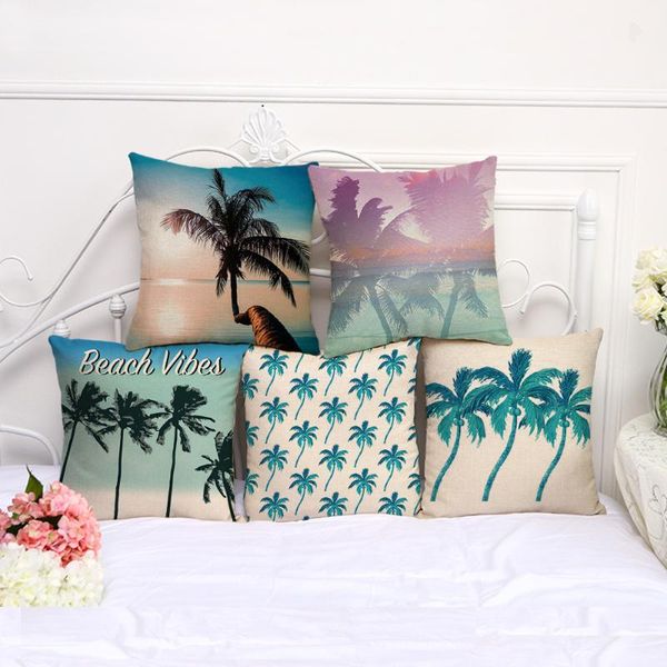 

beach seaside coconut trees cushion cover cotton linen decorative pillowcase chair seat square 45x45cm pillow p1047 cushion/decorative