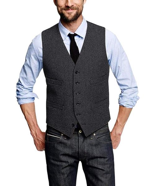 

men's vests black vest mens tweed wool herringbone slim fit casual tuxedo waistcoat for wedding prom groom /office wear /party, Black;white