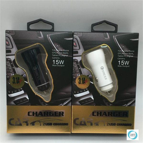 18W QC 3.0 Super Rápido USB Único Port Carregador de Carro Cigarro Cigarro Rápido Preto Branco com caixa de varejo DHL UPS Ship