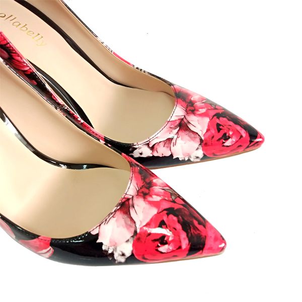 

dress shoes women pumps elegant hand printing pointed toe thin heels plus size 4-14 woman h1i3, Black