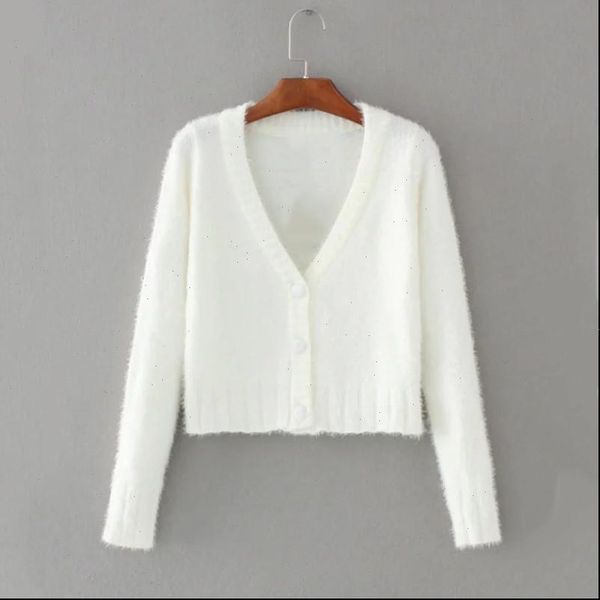 

crop womens sweater kawaii women knit cropped cardigan streetwear long sleeve cute fuzzy ladies button up v neck, White;black